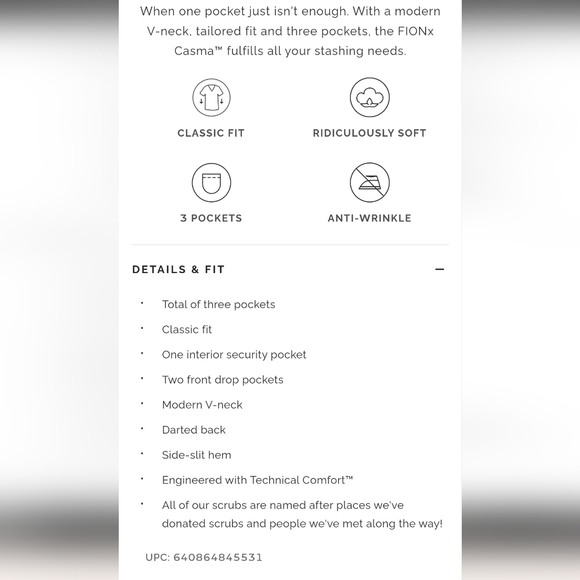 FIGS Casma Three-Pocket Scrub Top in Graphite, sz XS - Picture 12 of 12